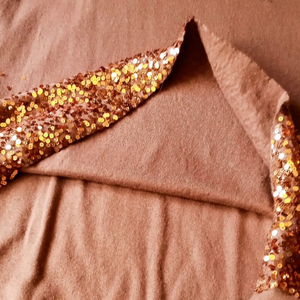 Cool Shimmery Maurice’s Copper Gold Sequins Rock-n-Roll Brown Short Sleeve Top - Picture 12 of 16